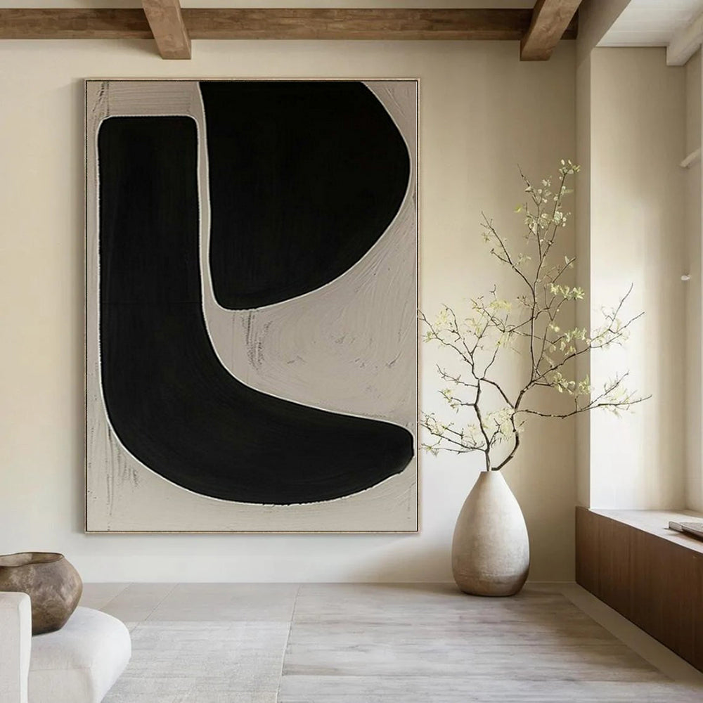 Black and White with Bold Curved Forms "Monochrome Flow" Abstract Painting On Canvas PS1106