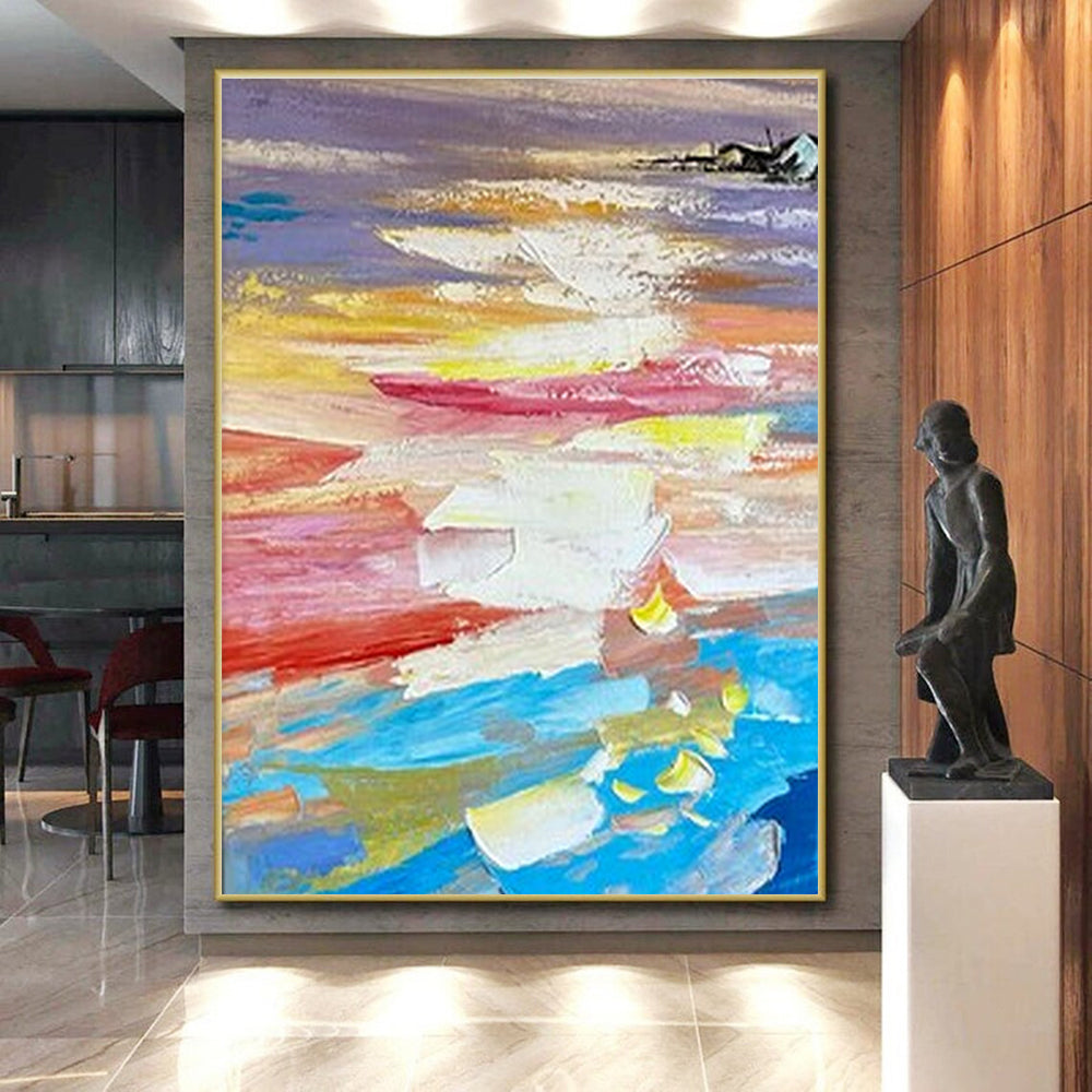 “Colorful Sunset Abstract” - Multicolor Abstract Landscape Painting On Canvas PS0724
