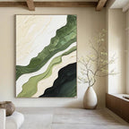 “Green and Beige Wavy Layers” - Nature - Inspired, Textured Abstract Painting On Canvas PT1486