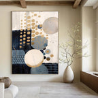 Gold, Blue, Beige with Circles "Gilded Bubbles" Abstract Painting On Canvas PS1263