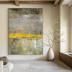 “Gray - Yellow Abstract Divide” - Industrial Abstract Painting On Canvas PS0213