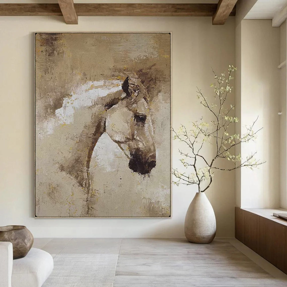 “Abstract Horse in Earth Tones” - Textured Oil Painting On Canvas PT2176