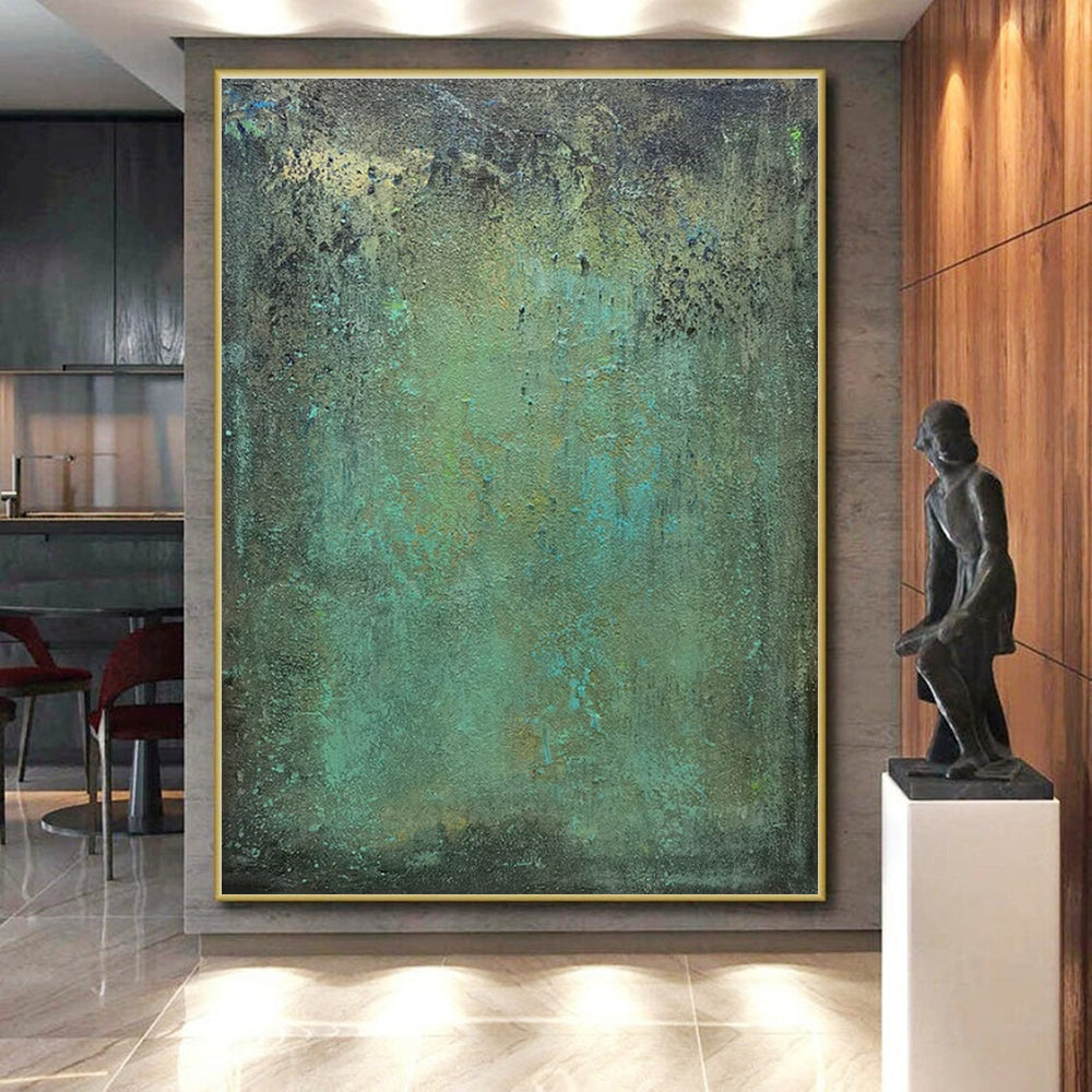 “Teal - Green Textured Patina” - Teal, Green, Brown Abstract Textured Painting On Canvas PS0641