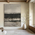 Black, White, Gray with Textured Bands "Monochrome Melody" Abstract Painting On Canvas PS1369