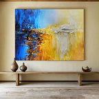 “Blue & Gold Abstract Fusion” - Bold Textured Painting On Canvas PT179