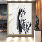 “Black - White Textured Strokes” - Black, White Abstract Minimalist Painting On Canvas PS0701