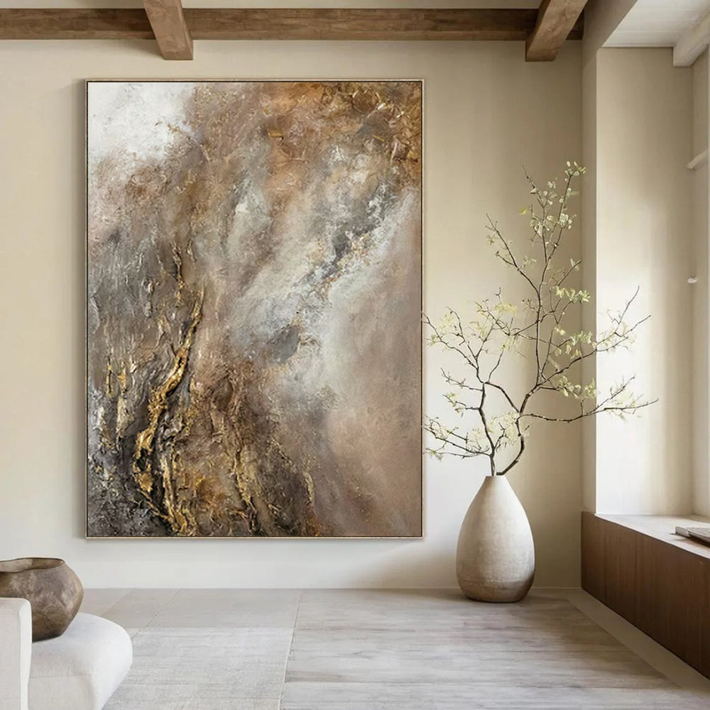 “Gray and Gold Abstract” - Textured Abstract Painting On Canvas PT2247