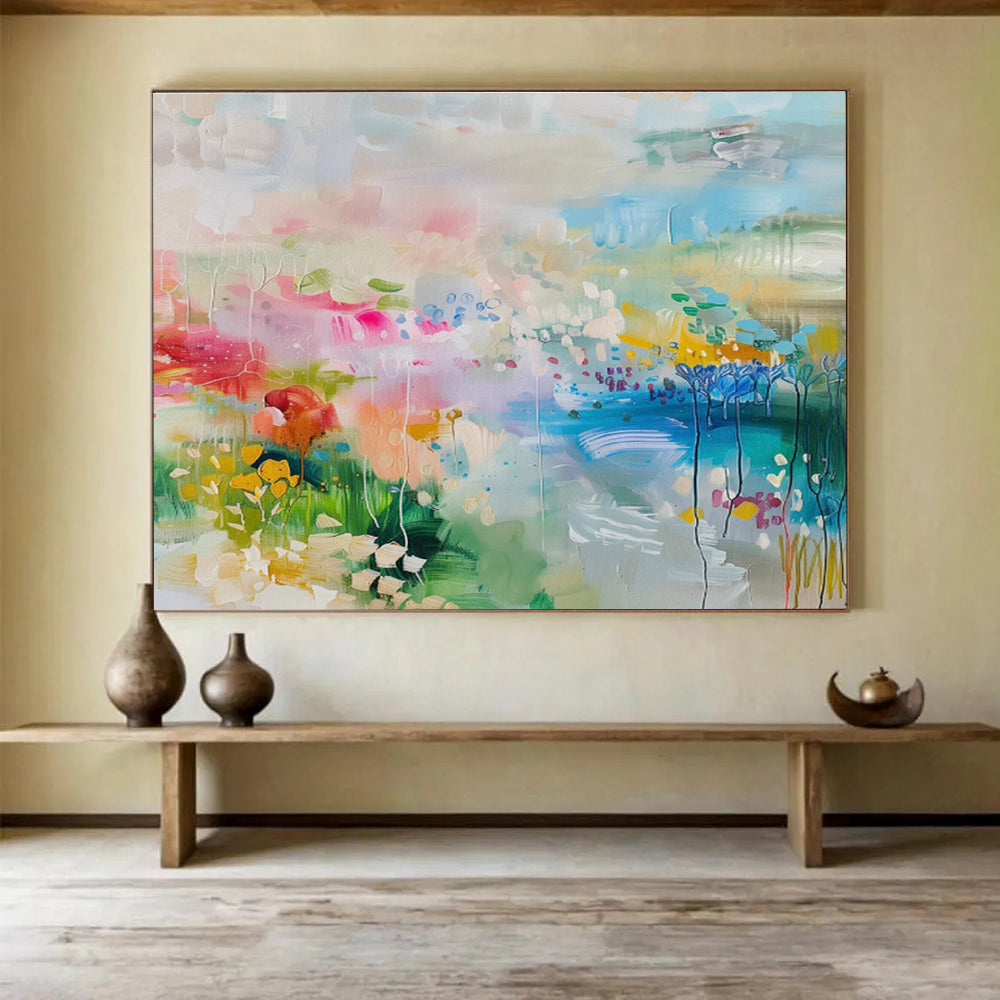 “Whimsical Color Garden” - Abstract Floral Painting On Canvas DKS480