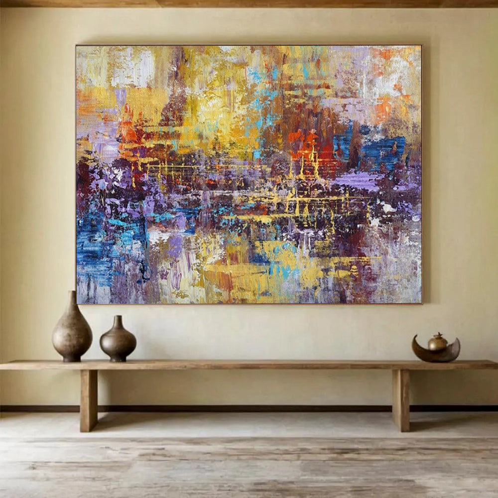 “Golden - Purple Abstract Fusion” - Rich Textures Painting On Canvas PT1516