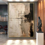 “Neutral Toned Abstract with Black Crossed Lines” - Geometric Abstract Painting On Canvas PS0272