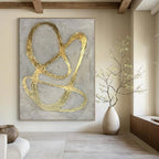 Gray with Intertwined Gold Lines "Golden Entanglement" Opulent Abstract Painting On Canvas PS1098