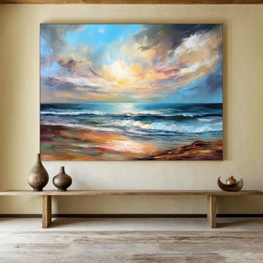 “Vibrant Seaside Sunset” - Impressionistic Oil Painting on Canvas PT1511