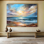 “Vibrant Seaside Sunset” - Impressionistic Oil Painting on Canvas PT1511