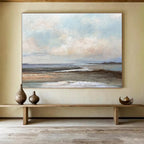 “Serene Coastal Marsh” - Blue, Gray & Brown Landscape, Impressionistic Oil Painting On Canvas DKS755