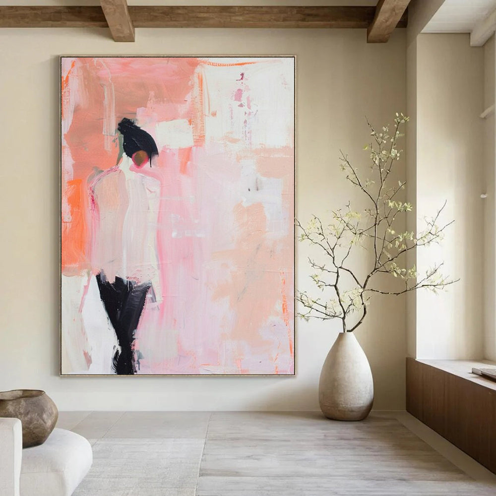“Soft Pink Abstract Figure” - Abstract Expressionist Painting On Canvas PT2205