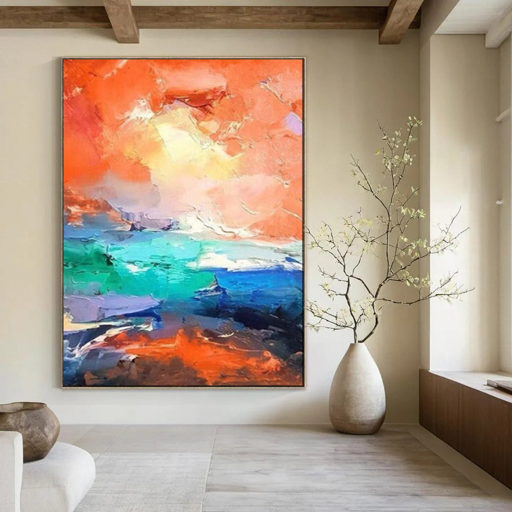 Vibrant Orange - Blue Abstract, Expressionistic Wave, Kandinsky - Inspired, Painting On Canvas PT2114
