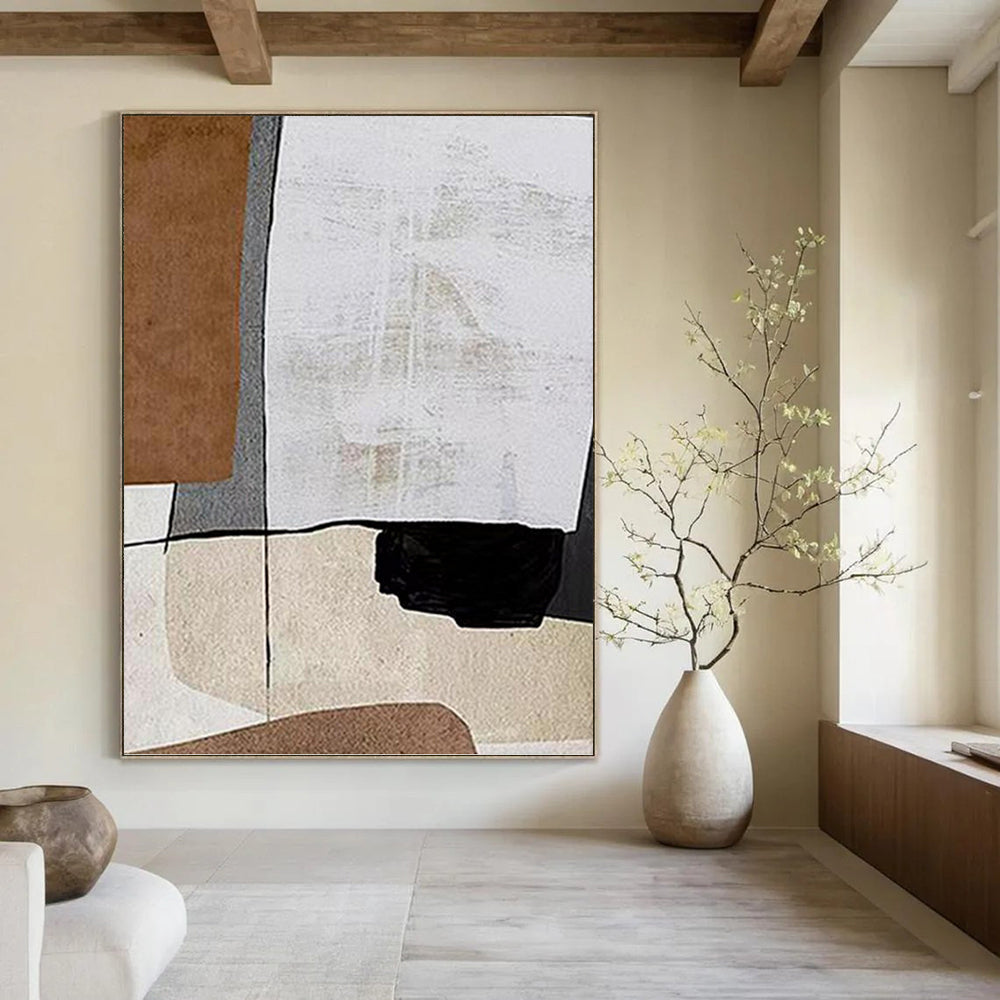 “Neutral Geometric Abstract” - Abstract, Structured Painting On Canvas PT1520