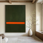 Dark Green, Orange with a Bold Stripe "Nature's Accent" Abstract Painting On Canvas PS1191
