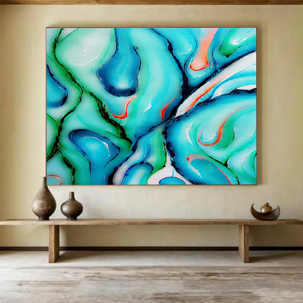 “Swirled Teal - Green Abstract” - Fluid Acrylic Painting on Canvas DKS917