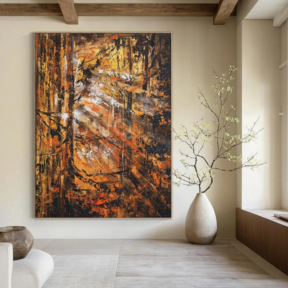 Rustic Orange - Brown Abstract Forest, "Autumn Woods" – Abstract Landscape Painting On Canvas PS0921