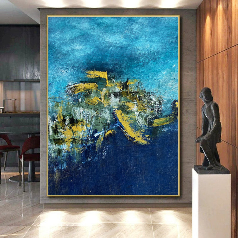 “Blue - Yellow Abstract Harbor” - Maritime Abstract Painting On Canvas PS0062