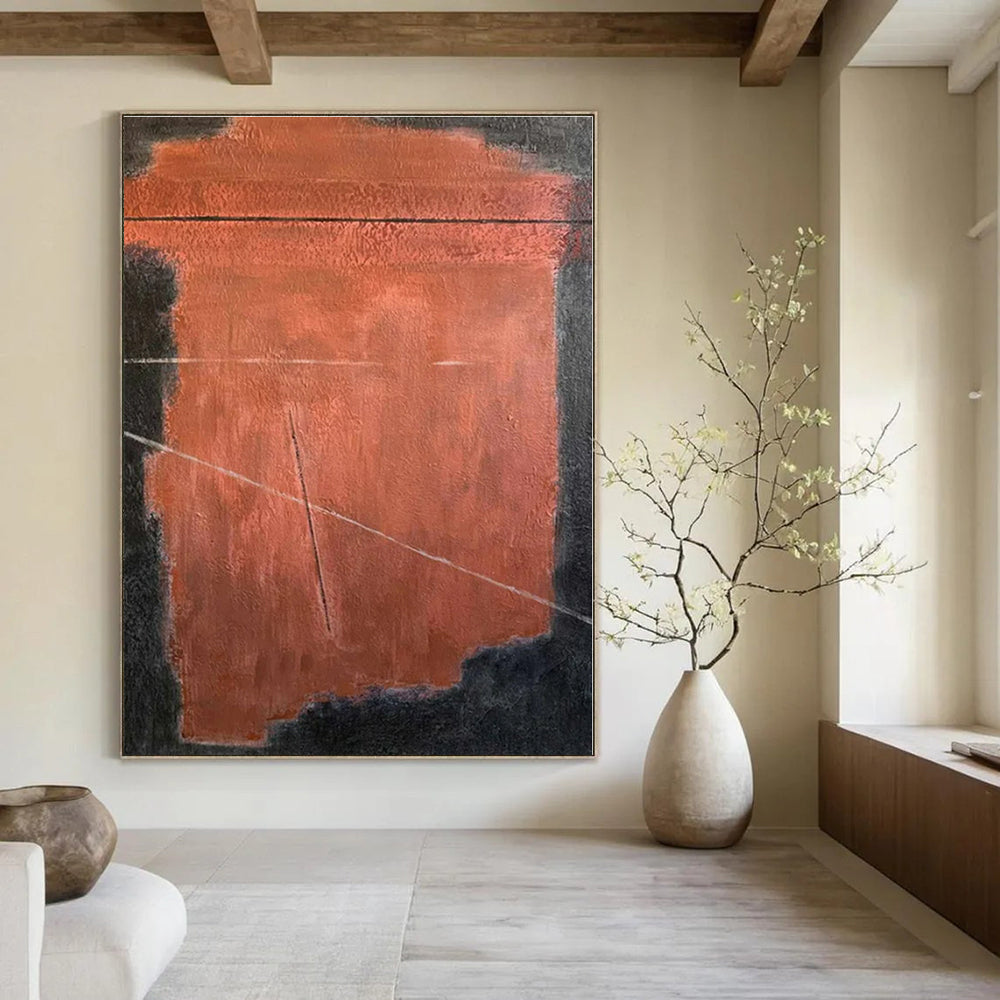 Black, Red with Minimalist Lines "Bold Simplicity" Abstract Painting On Canvas PS1320