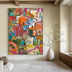 “Colorful Patchwork Abstract” - Quirky Abstract Painting On Canvas DS293