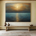 Golden Sunset Over Blue Sea Seascape Painting On Canvas DKS102