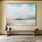 “Blue - White Abstract Beach” - Textured Skies “Cloudy Coast” Painting On Canvas PT1670