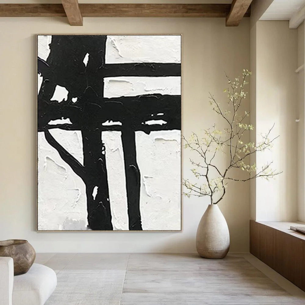 “Black & White Geometry” - Bold Shapes & Contrasting Tones Painting On Canvas DS148