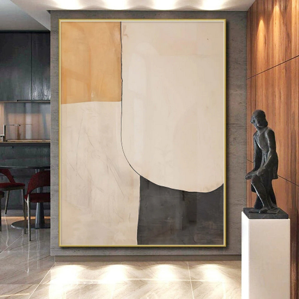 “Neutral Shapes Abstract” - Beige, Gray Abstract Painting On Canvas PS0453