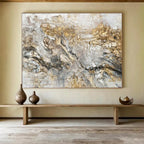 “Gray - Gold Textured Abstract” - Impasto Abstract - Painting On Canvas PT1775