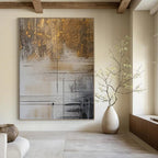 “Brown, Gold and White Linear Abstract” - Luxe Modernist Painting On Canvas PT0980