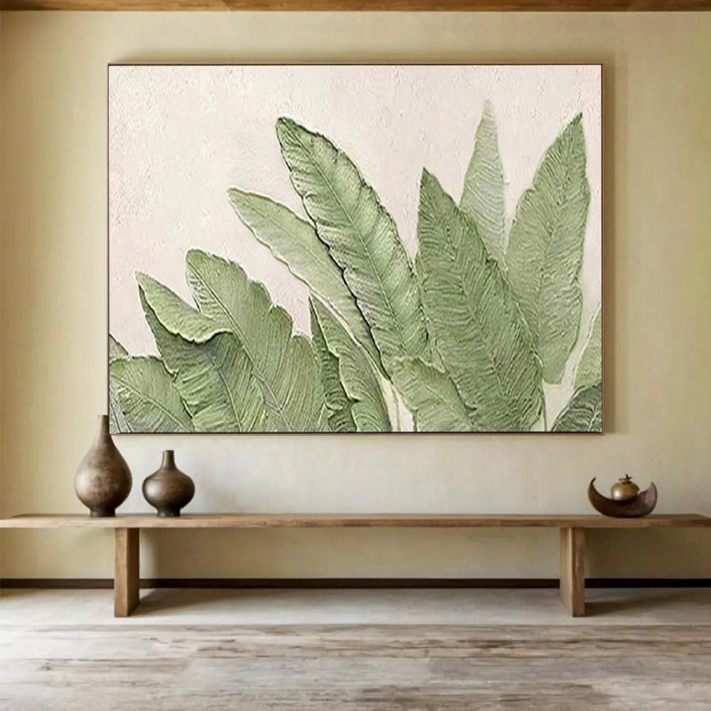 “Green Leaf Textures” - Natural Green “Botanical Touch” Painting On Canvas PT1652