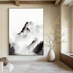 “Ink - Wash Mountainscape” - Traditional Chinese Style Clouds & Peaks Painting On Canvas DS207