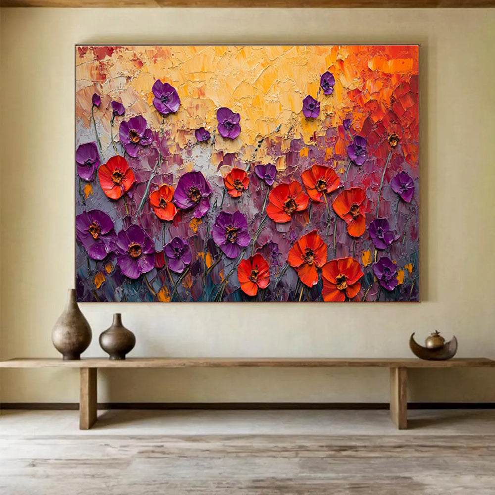“Purple - Red Poppies Burst” - Impasto Oil Painting on Canvas DKS901