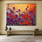 “Purple - Red Poppies Burst” - Impasto Oil Painting on Canvas DKS901
