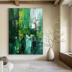 “Green - Blue Textured Abstraction” - Abstract Landscape Painting On Canvas DS012