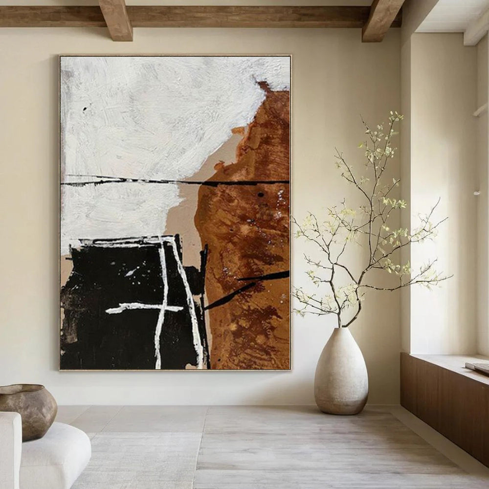 Brown, Black, White and Gold with Textured Layers "Rustic Elegance" Abstract Painting On Canvas PS1111