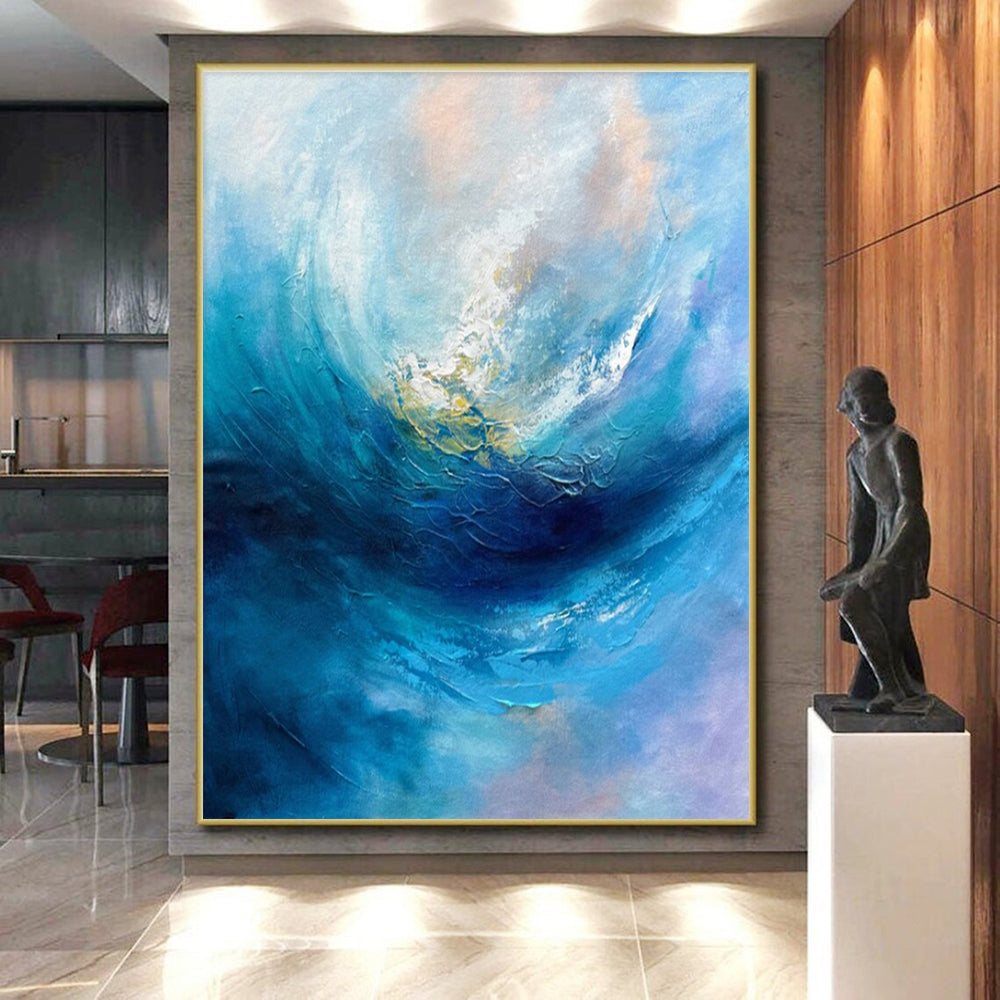 “Swirling Blue Ocean Vortex” - Blue, White, Purple Abstract Seascape Painting On Canvas PS0683