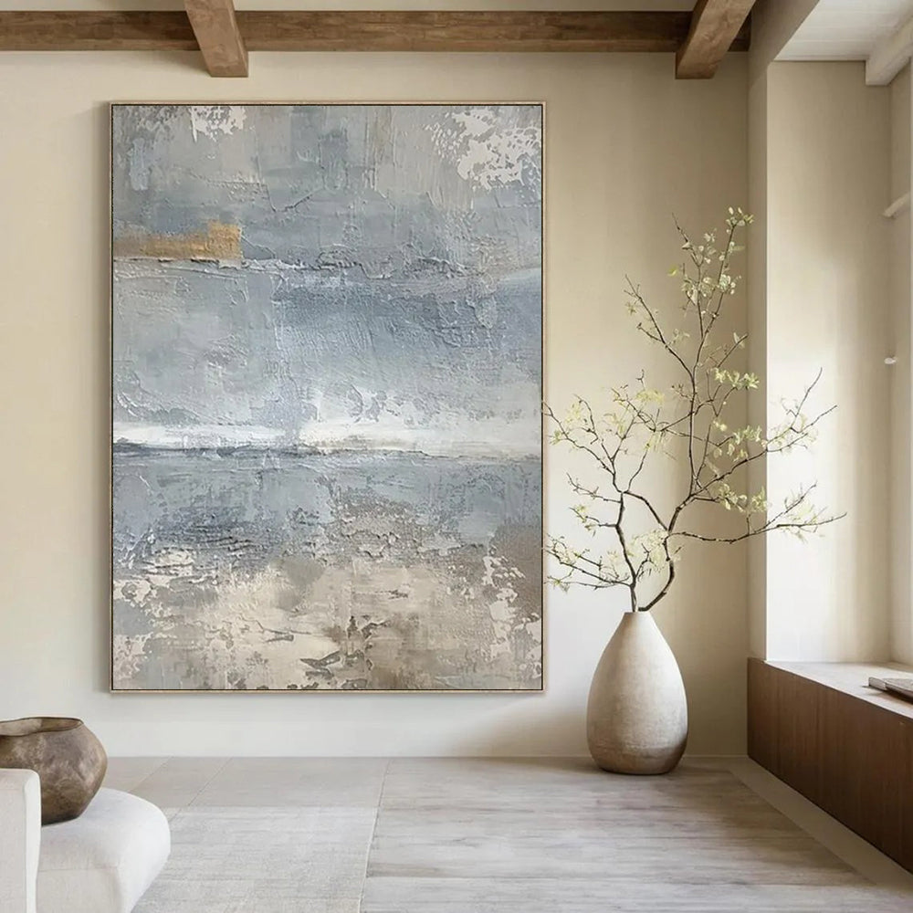 “Gray and Beige Abstract Seascape” - Abstract Textured Painting On Canvas PT2354