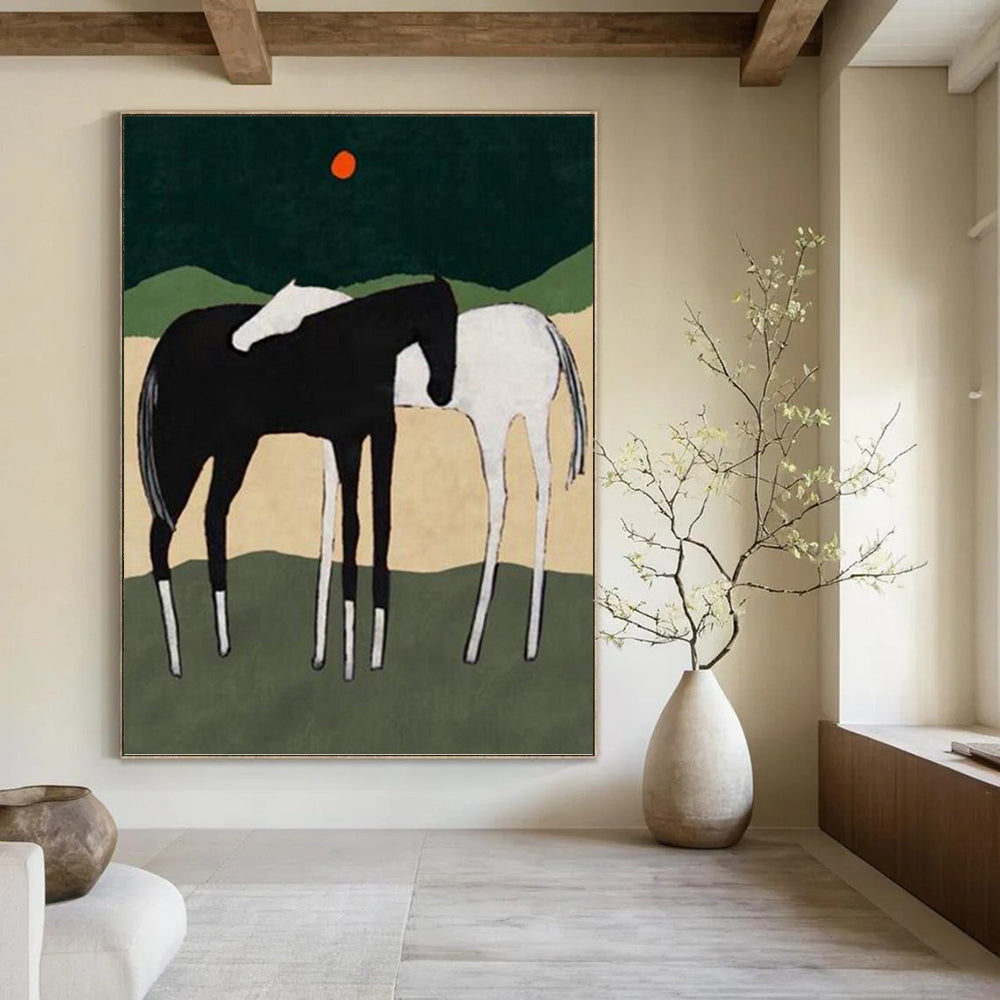“Minimalist Horses in Nature’s Hues” - Minimalist - Inspired Animal Painting On Canvas PT1412
