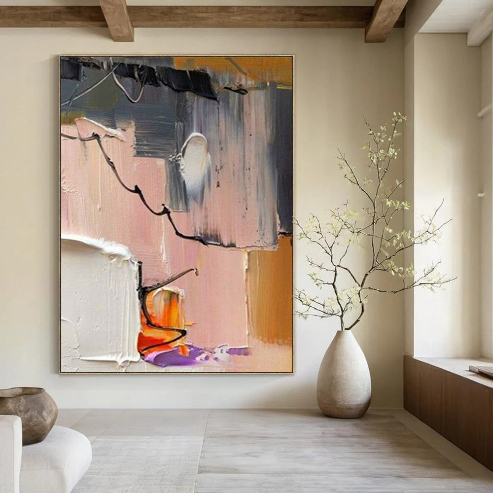 “Pastel Abstract Fusion - Soft Shapes & Delicate Lines” Painting On Canvas DS270