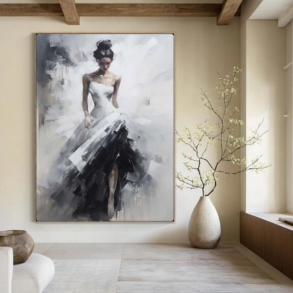 Monochrome Graceful Lady, Impressionistic Style, Painting On Canvas PT2133