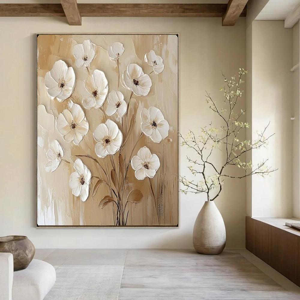 Creamy Blossoms 3D Textured Floral, Painting On Canvas PT2155