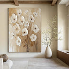 Creamy Blossoms 3D Textured Floral, Painting On Canvas PT2155