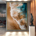“Aerial Beach View” - Blue, Brown, White Abstract Aerial Seascape Painting PS0766