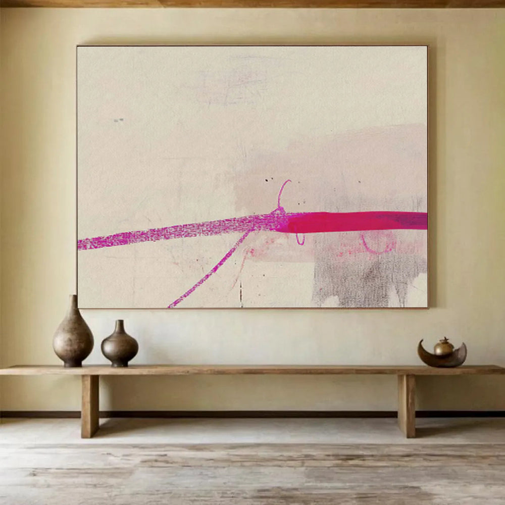 “Pink Line Minimalist” Abstract Painting On Canvas DKS279