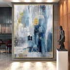 “Blue - Gray Abstract Cityscape” - Abstract Cityscape Painting On Canvas PS0429