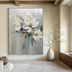 “White Flowers with Impasto Technique” - Textured Oil Painting On Canvas PT2201